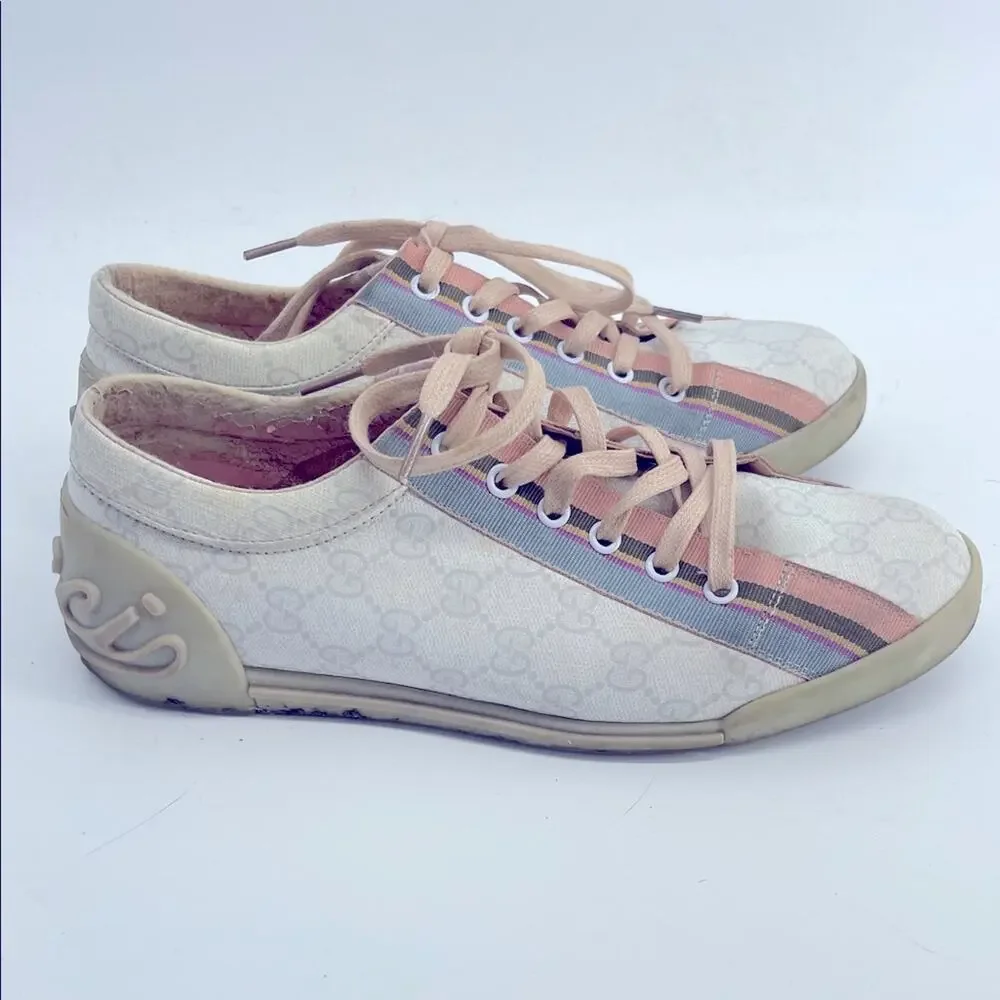 Vintage Gucci coated canvas logo lace up low profile sneakers sz 7.5